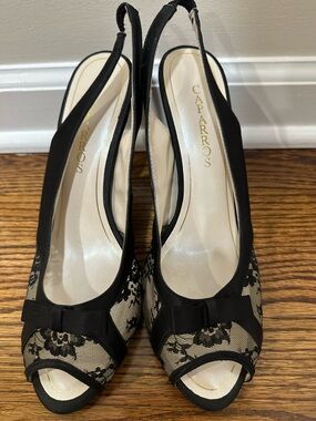 Caparros Black Lace Slingback Peep-Toe Pumps. 10. Work once!